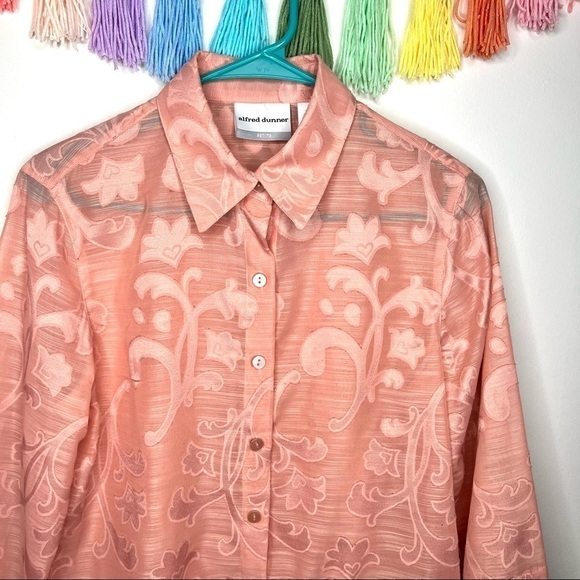 Vintage Alfred Dunner Button Up Scrollwork Blush Sheer Top Blouse Size 6 Petite - Picture 4 of 16